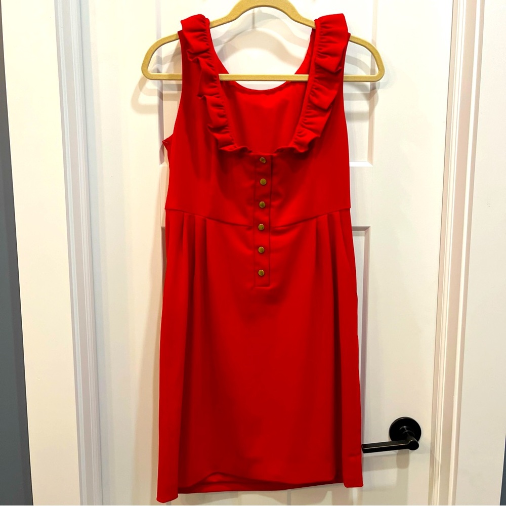 Camilyn Beth Go Go Dress Red Ruffle Collar Open Back Buttons Women’s 8 Made USA